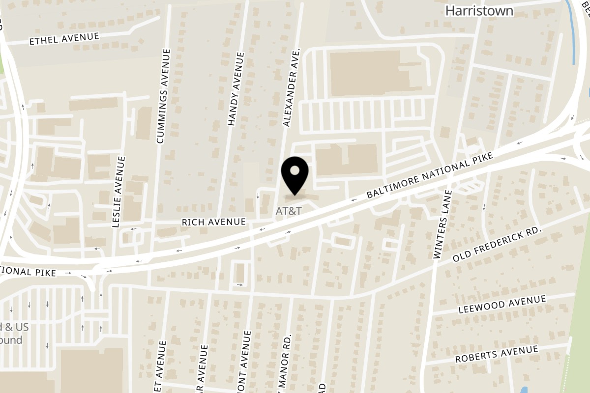 Map showing the location of Poblano Mexican Grill Catonsville on 6036 Baltimore National Pike in Catonsville